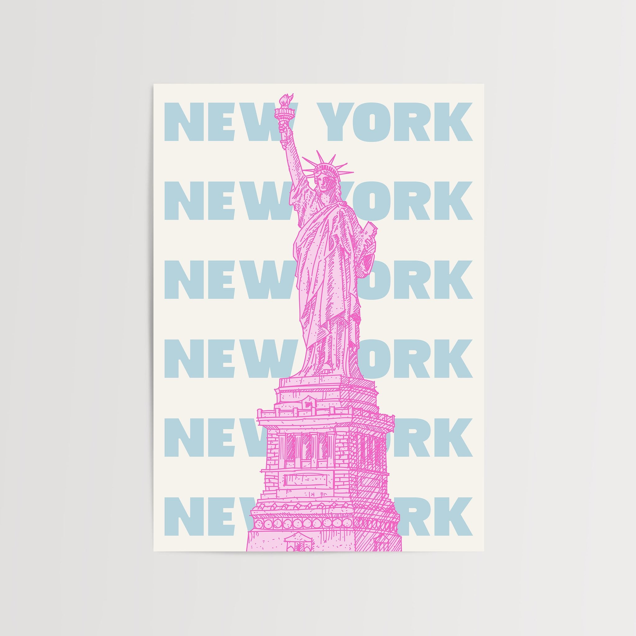 Statue of Liberty art print with pink and blue design